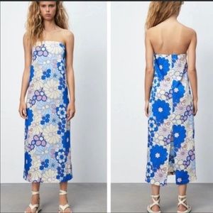 NWT Zara satin effect floral retro print tube dress